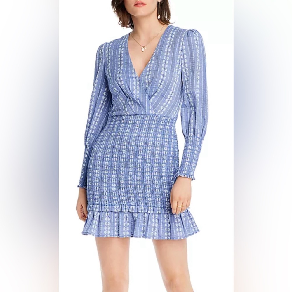 NWT LINI Holly Smocked Ruffled Dress Blue White - 100% Bloomingdale’s Exclusive